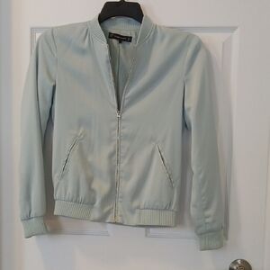 Misty Blue Bomber Jacket with Stand-Up Collar  NWOT